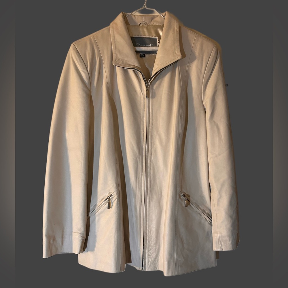 Tesatti Genuine Leather Jacket – Cream/Ivory Zip front XL